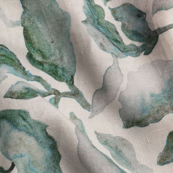 Cascade Teal Linen Printed Fabric