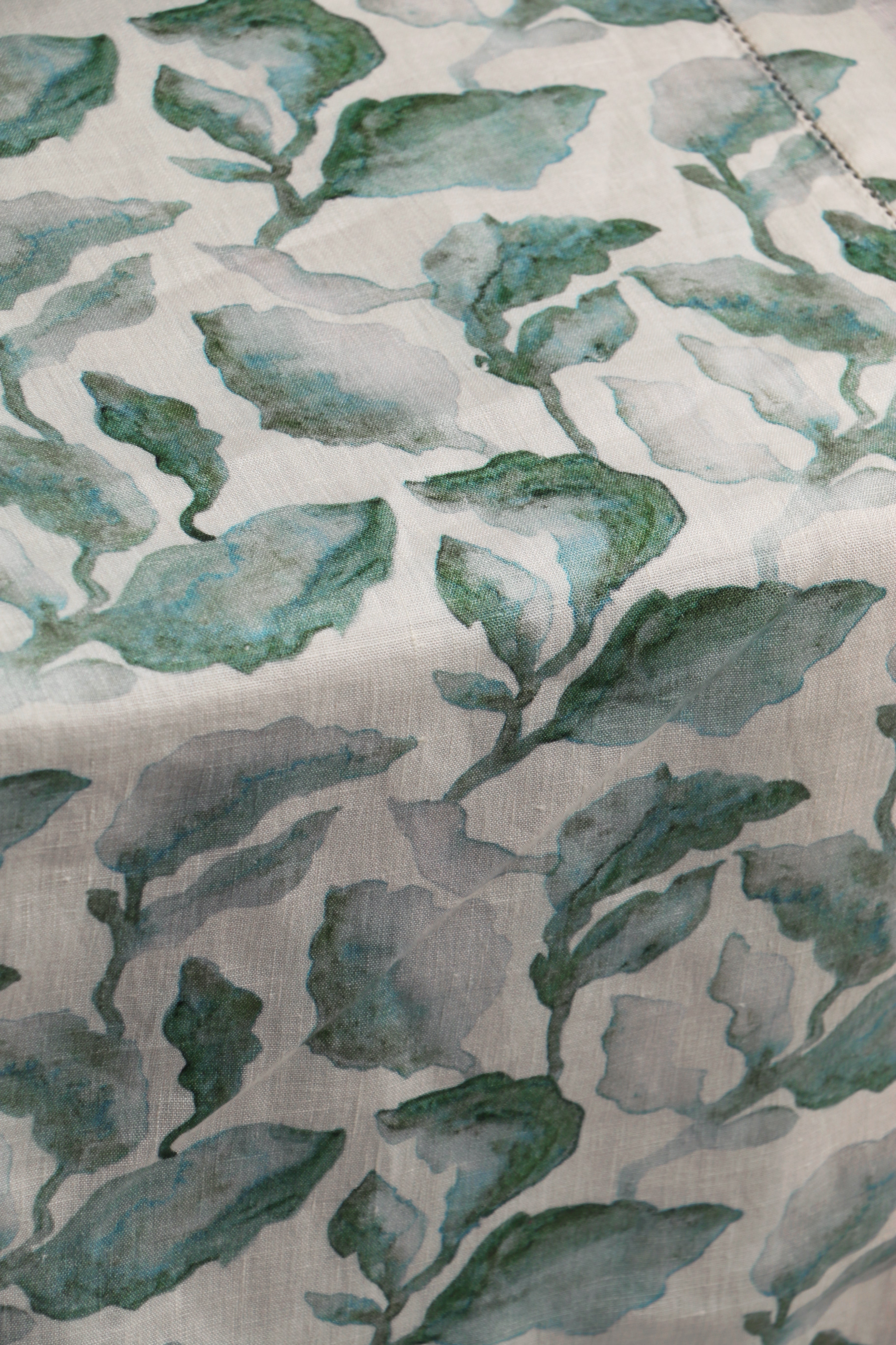 Cascade Teal Printed Linen Fabric