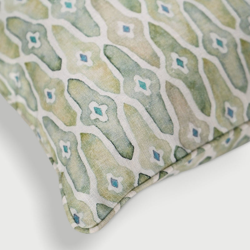 Mosaic Sage Oblong Linen Cushion Cover