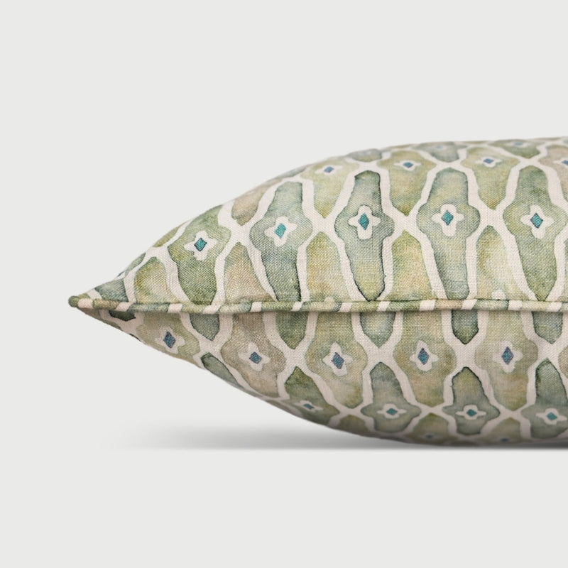 Mosaic Sage Oblong Linen Cushion Cover