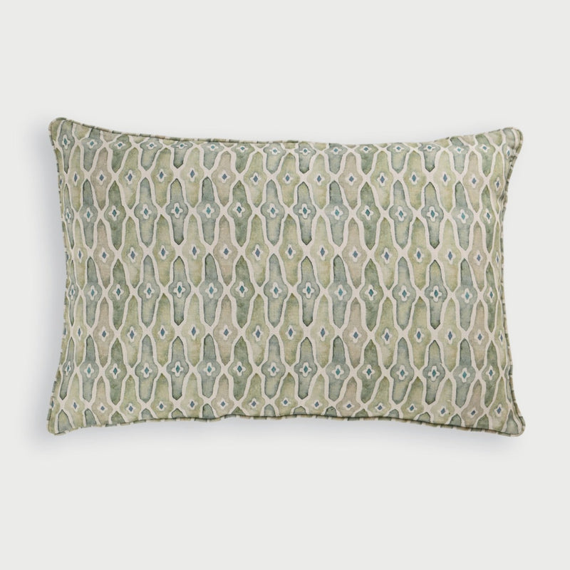 Mosaic Sage Oblong Linen Cushion Cover