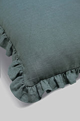 Linen Ruffle Teal Pillow Cover