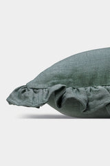 Linen Ruffle Teal Pillow Cover