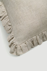 Linen Ruffle Oatmeal Pillow Cover