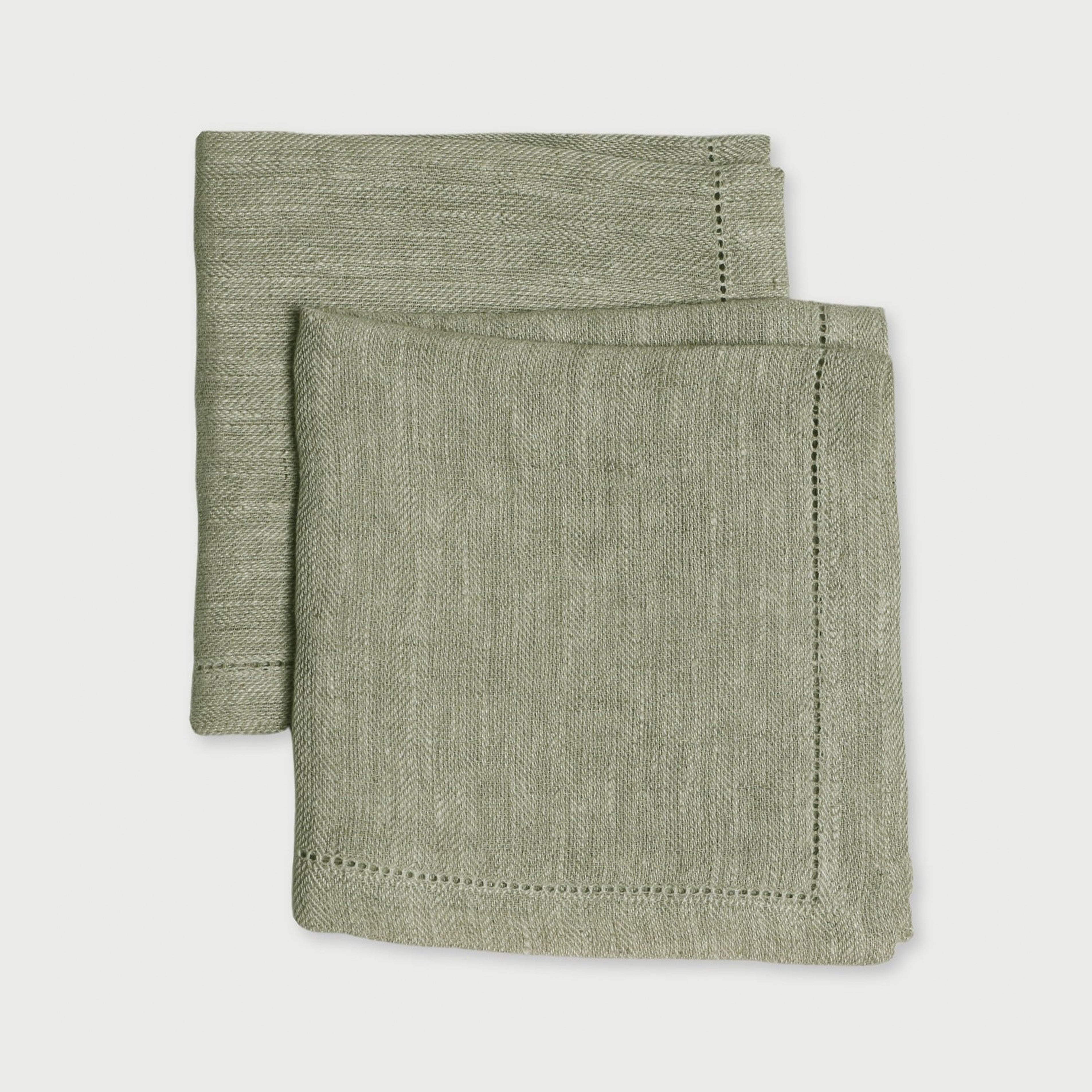 Linen Herringbone Sage Table Napkins | Set of 2