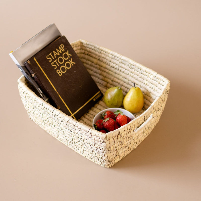 handwoven rectangular wicker storage basket for  shelf at Kolus