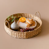 Round wicker tray with handles by Kolus India