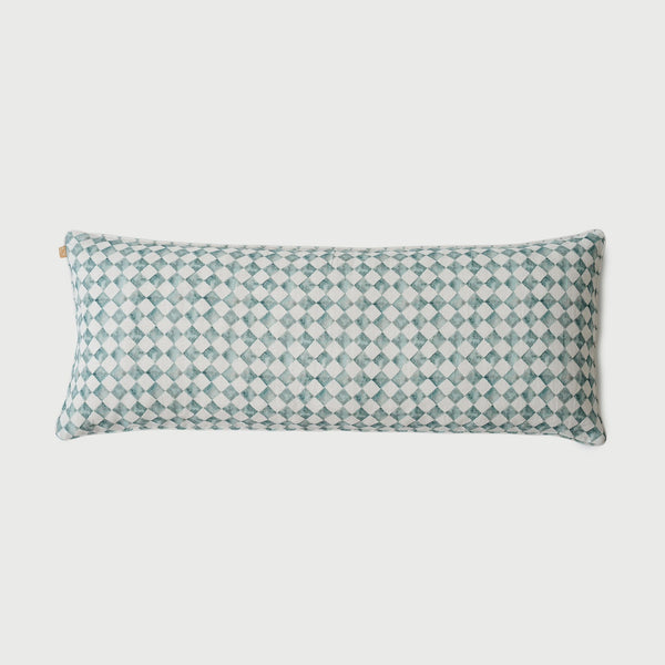 Checker Blue Lumbar Linen Cushion Cover