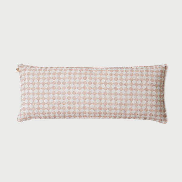Checker Blush Linen Lumbar Cushion Cover