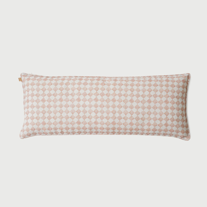 Checker Blush Linen Lumbar Cushion Cover