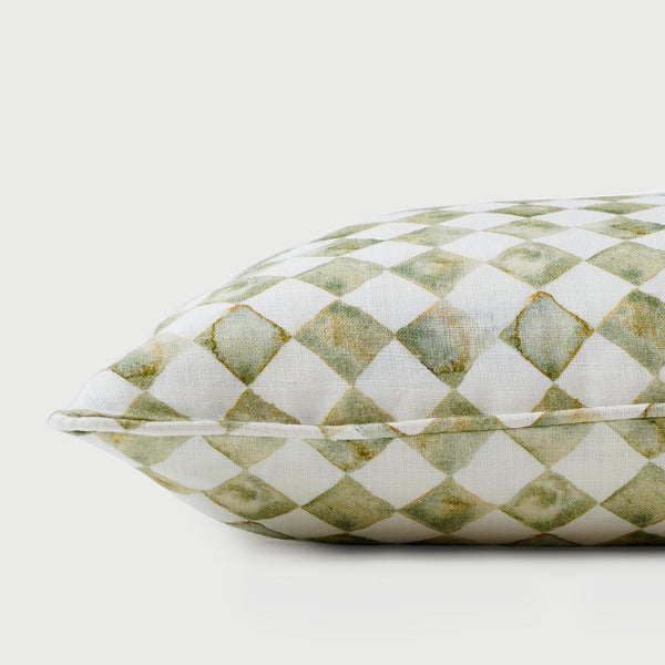 Checker Green Linen Oblong Cushion Cover - Green