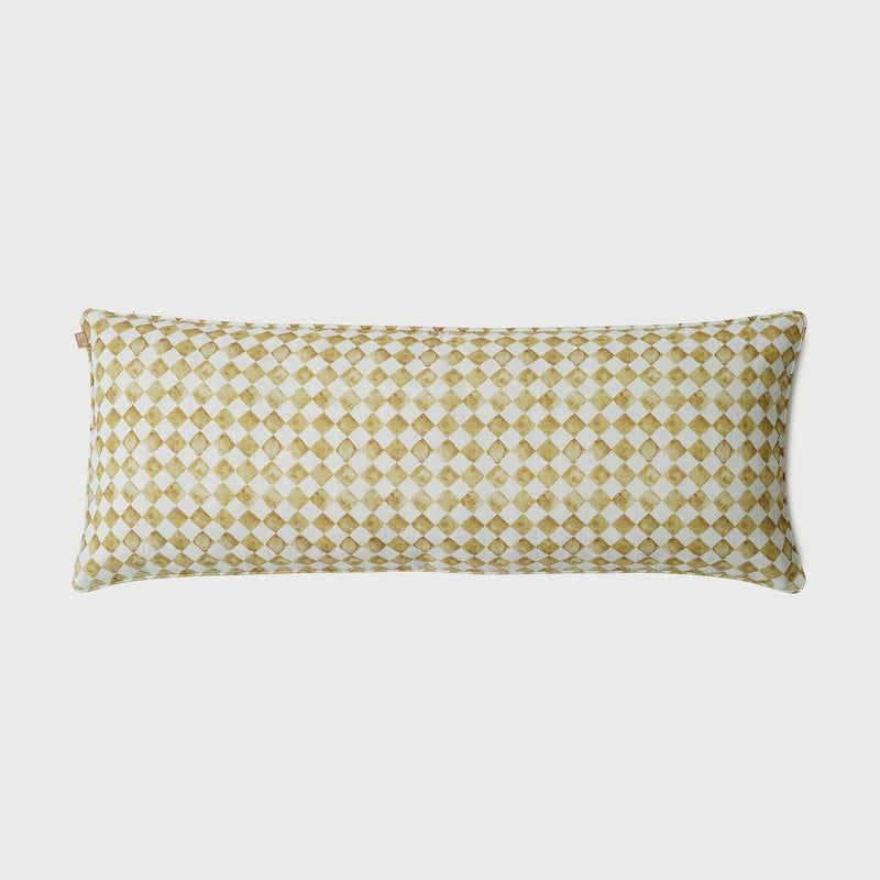 Checker Ochre Linen Lumbar Cushion Cover - Ochre
