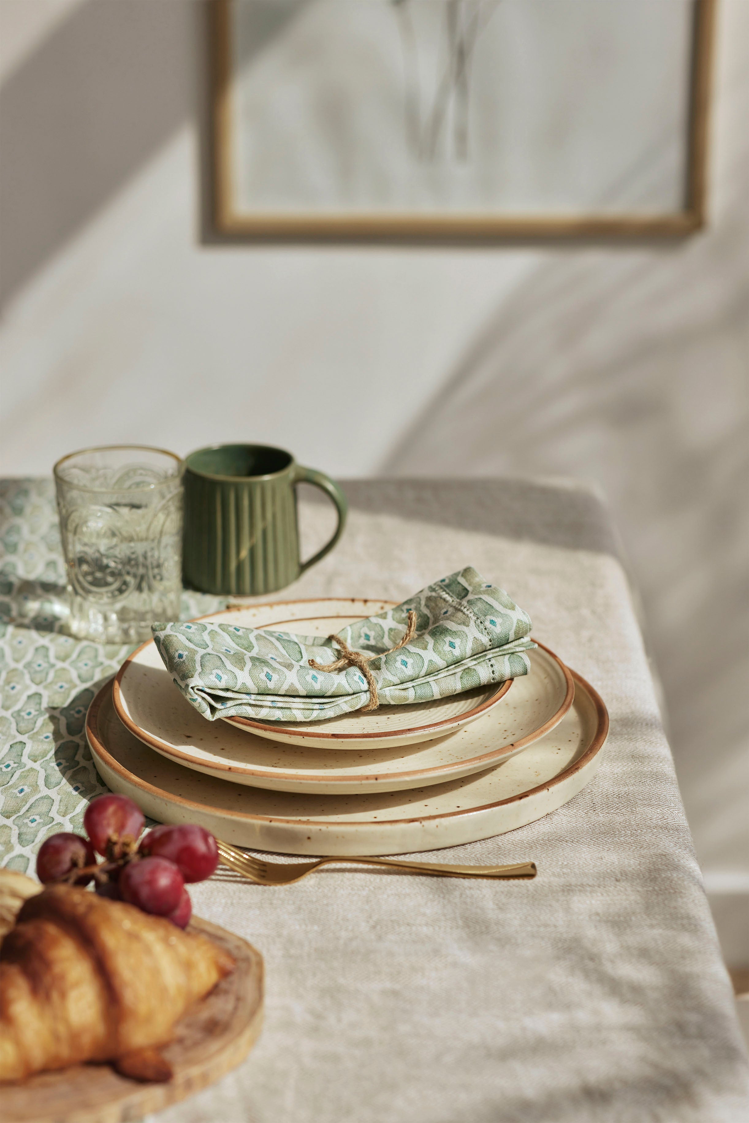 Linen Oatmeal Herringbone Table Cover