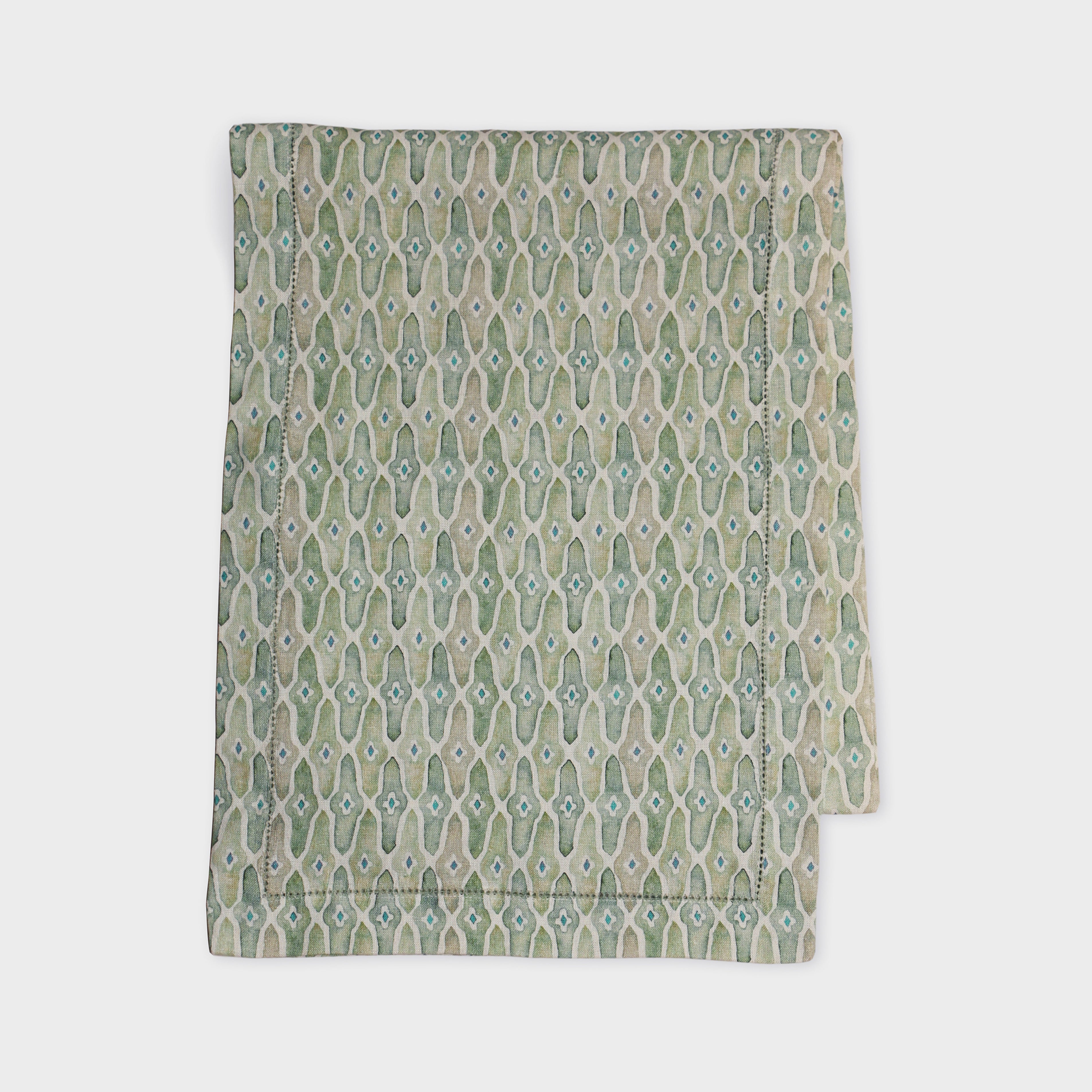 Mosaic Sage Linen Table Runner