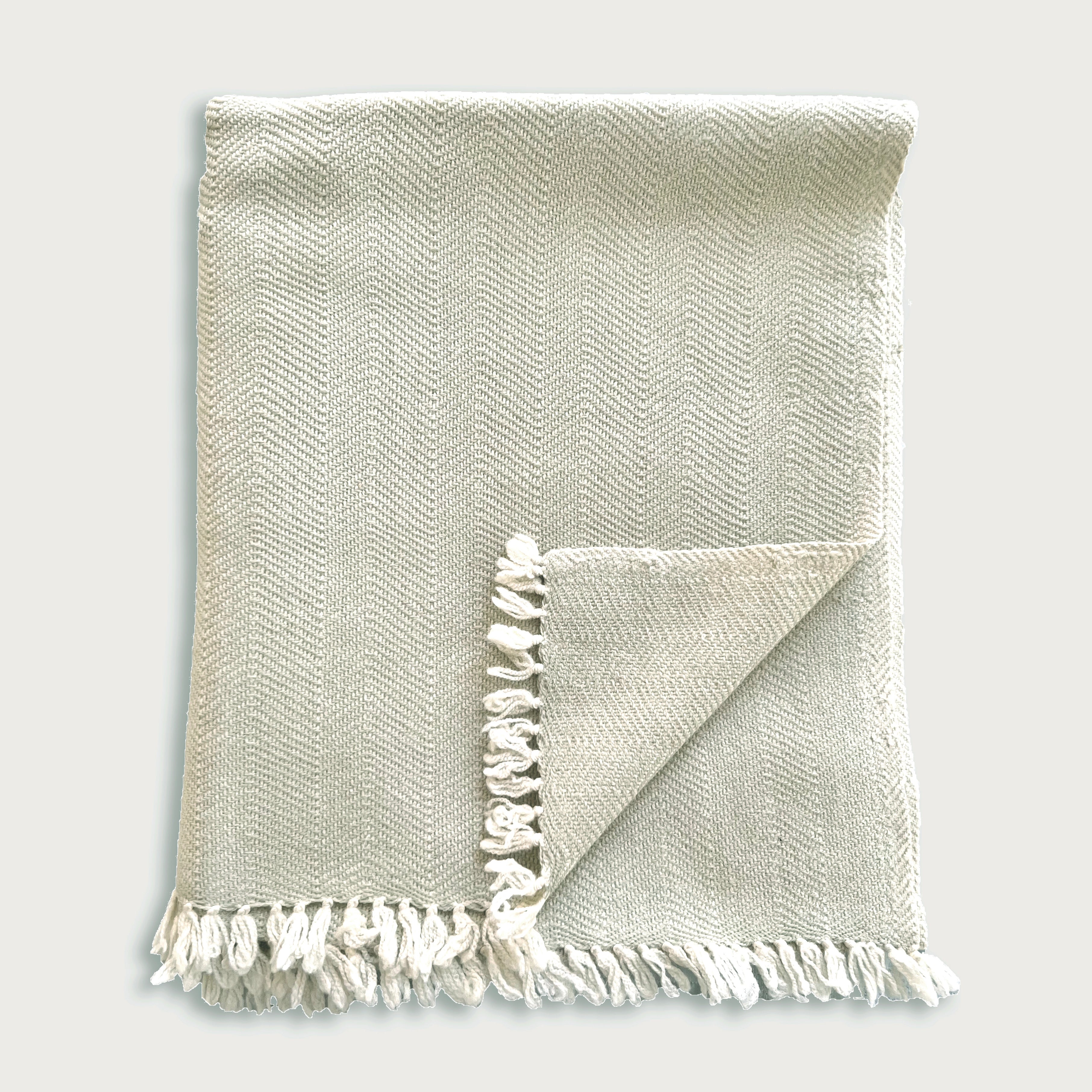 Herringbone Sea Foam Marino Wool Throw