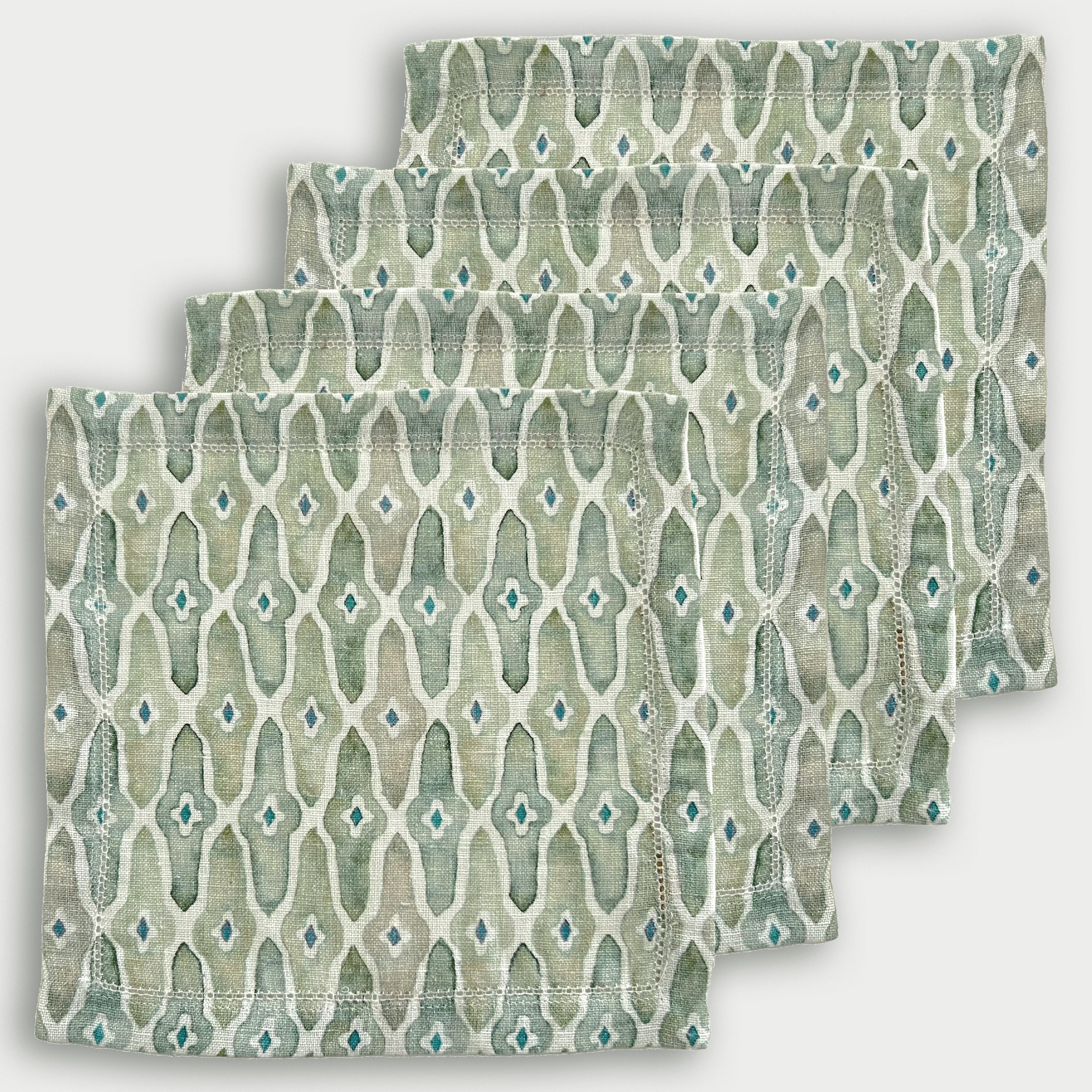 Mosaic Sage Linen Cocktail Napkins-Set of 4