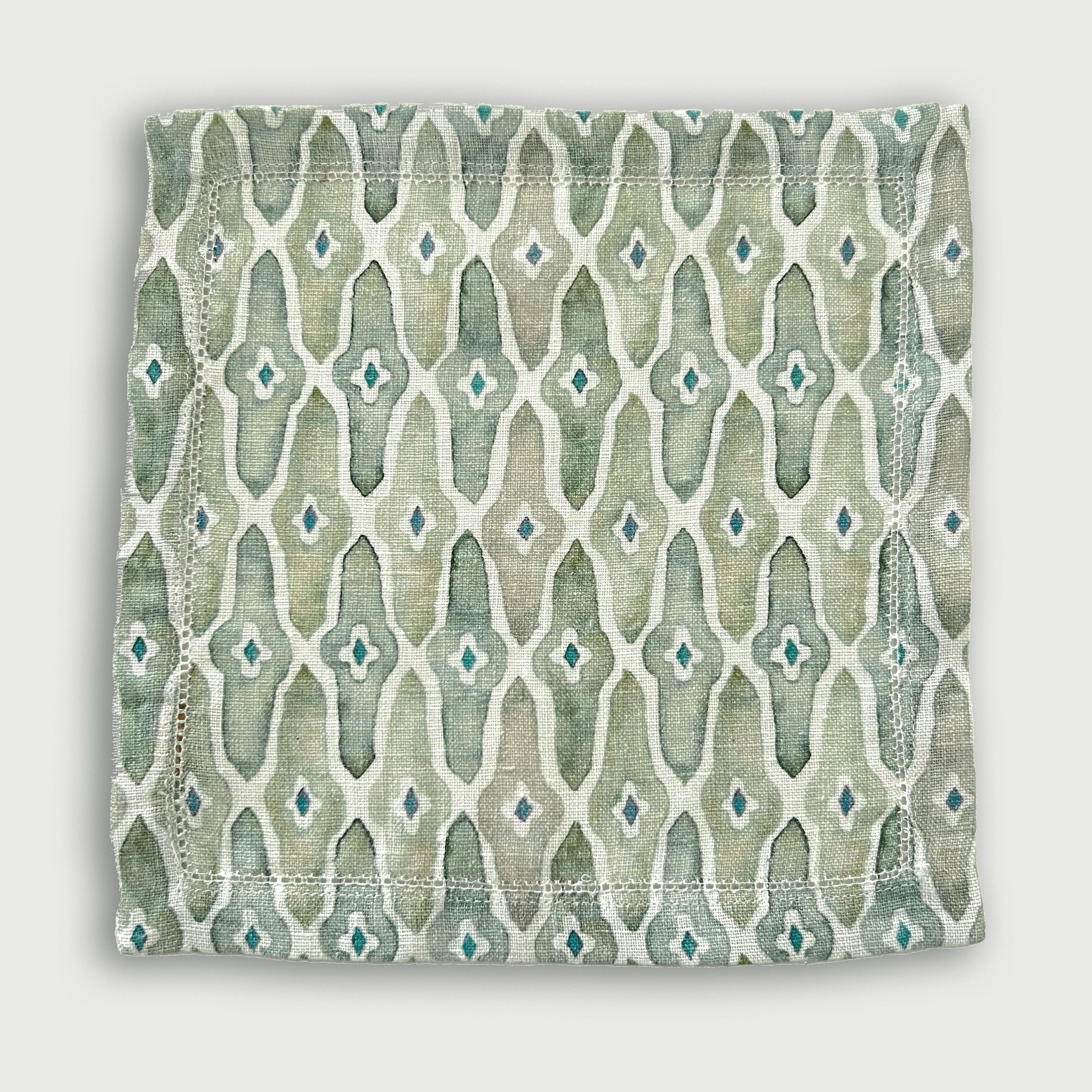 Mosaic Sage Linen Cocktail Napkins-Set of 4
