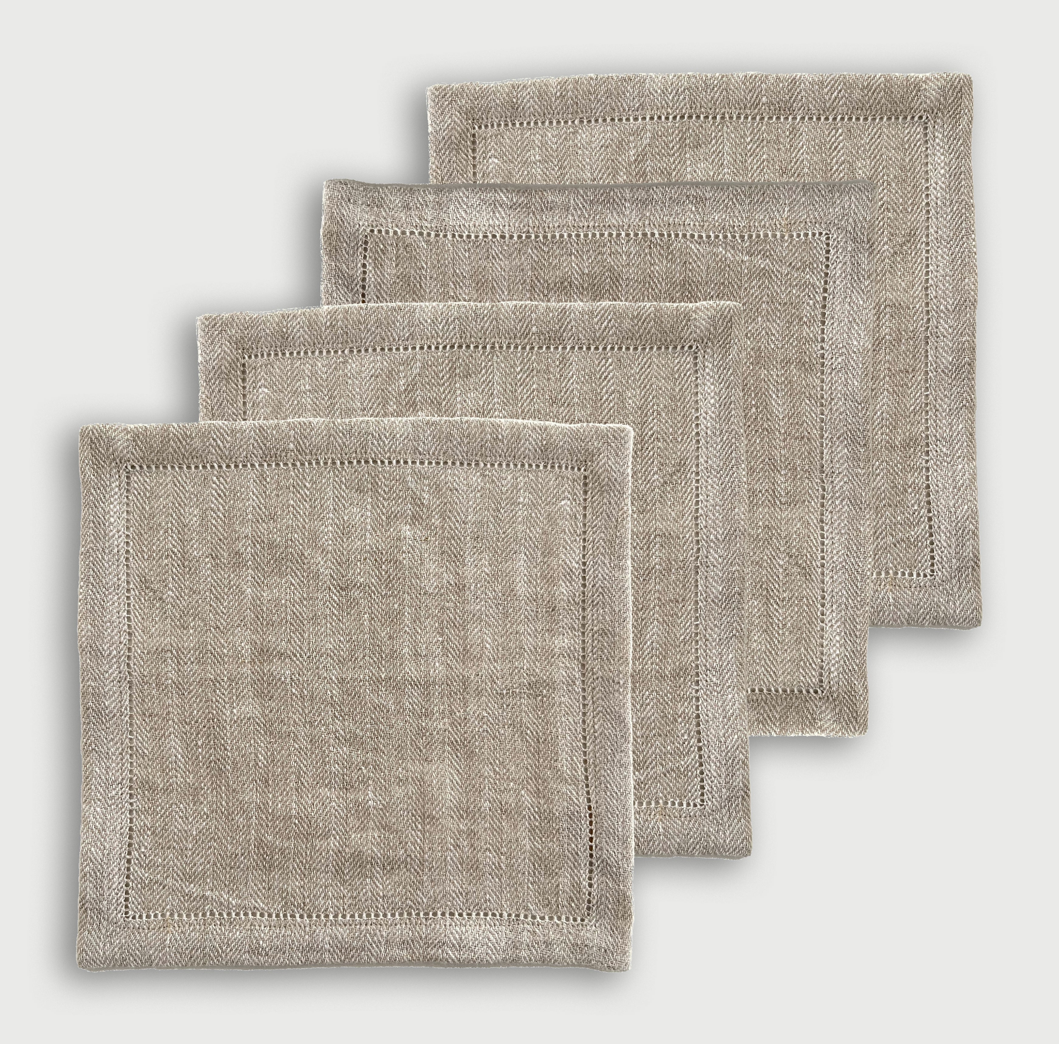 Linen Herringbone Oatmeal Cocktail Napkins-Set of 4