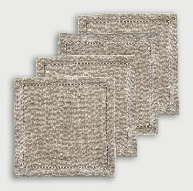 Linen Herringbone Oatmeal Cocktail Napkins | Set of 4