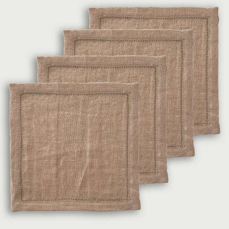 Linen Herringbone Blush Cocktail Napkins | Set of 4