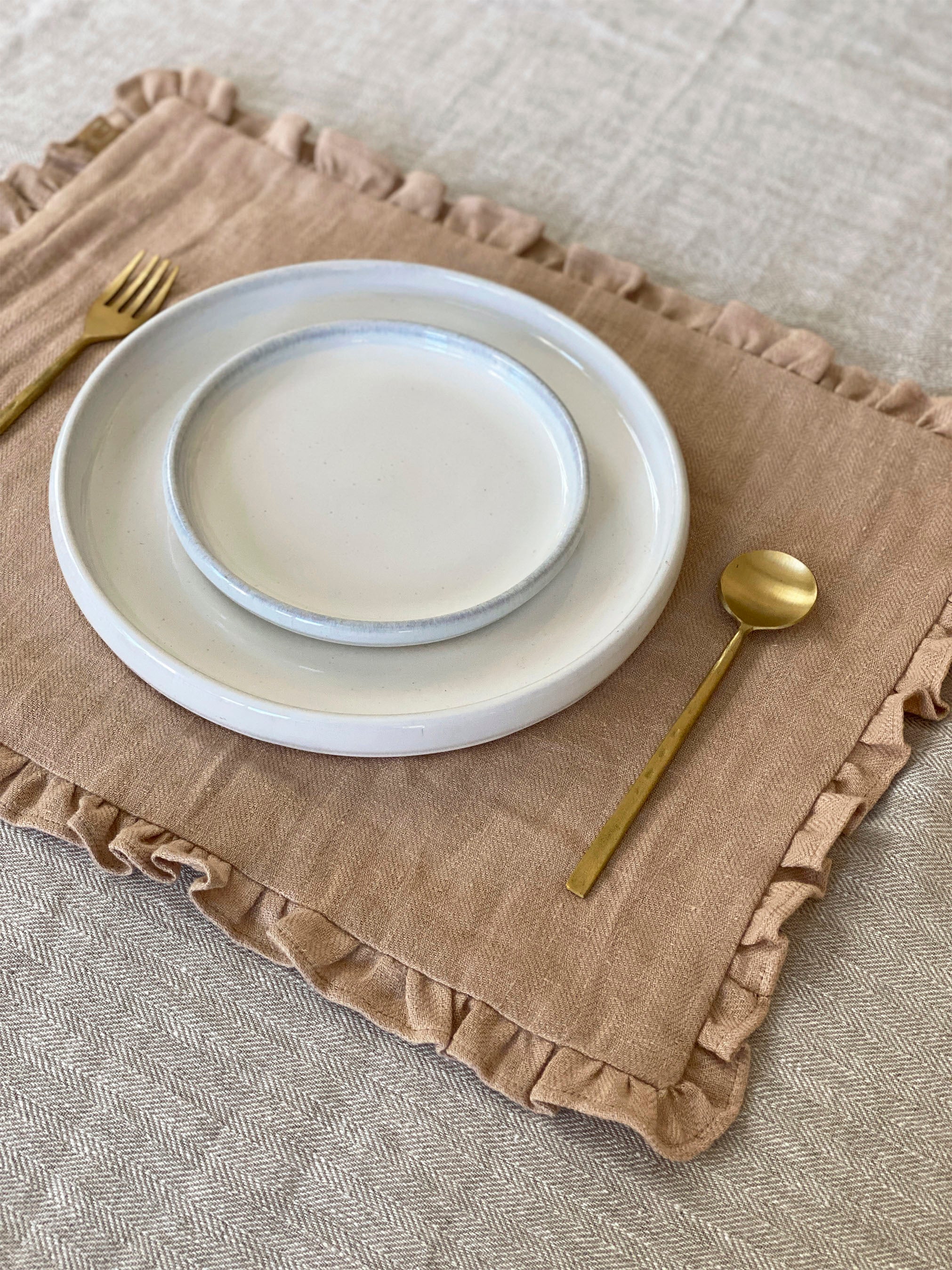Herringbone Ruffle Blush Table Mats | Set of 2