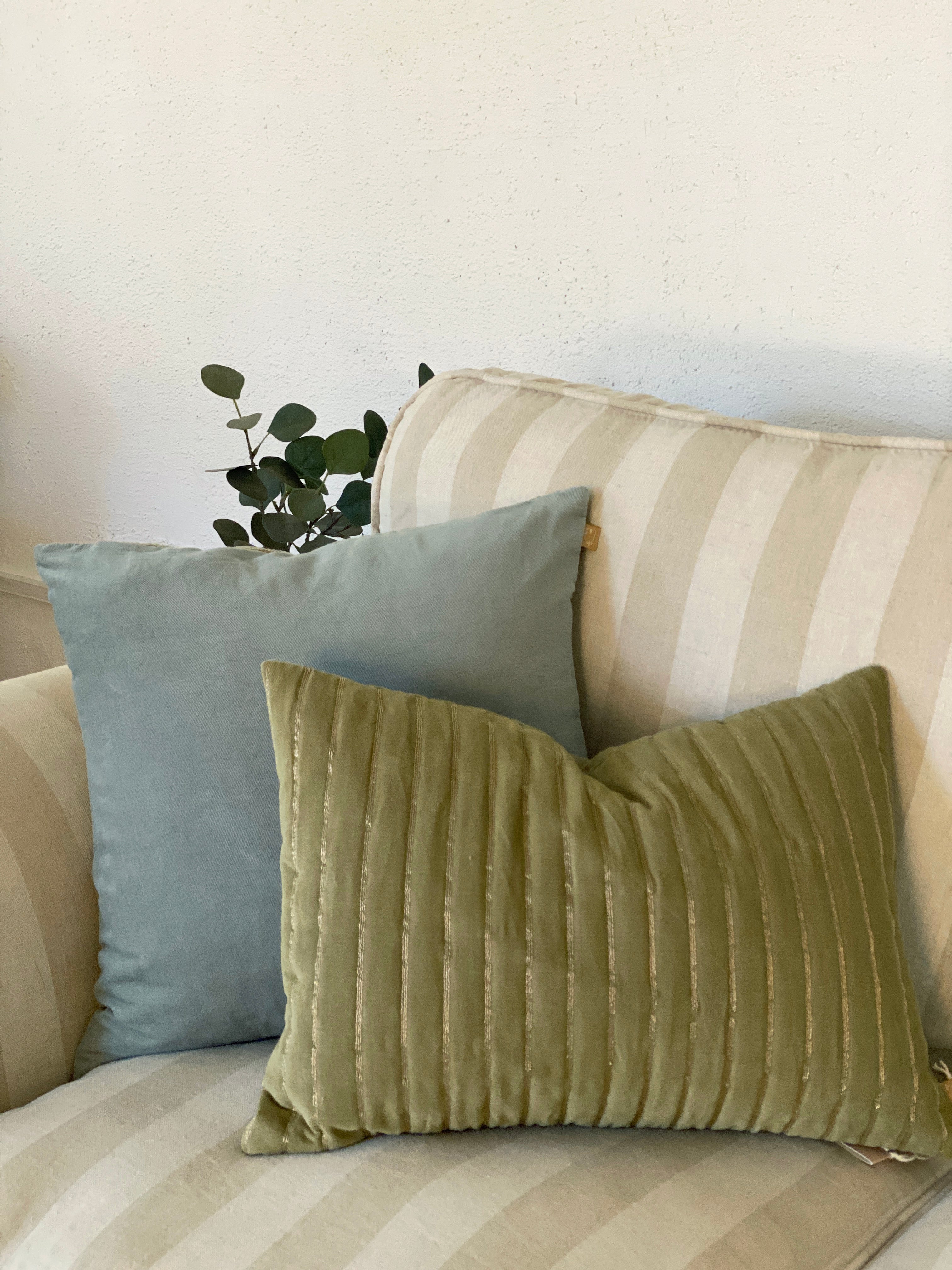 Eden Striped Fern Oblong Velvet Cushion Cover