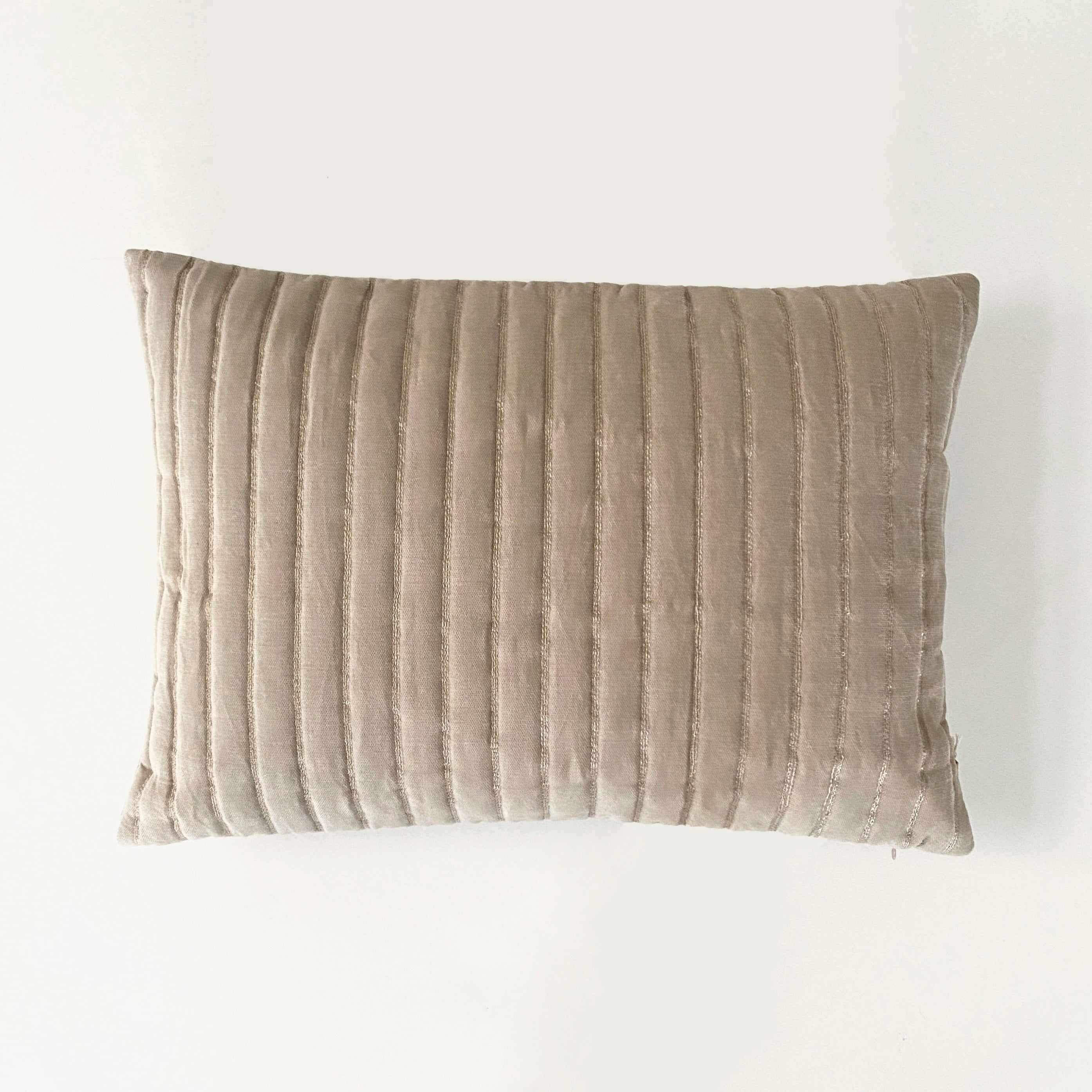 Eden Striped Oatmeal Oblong Velvet Cushion Cover