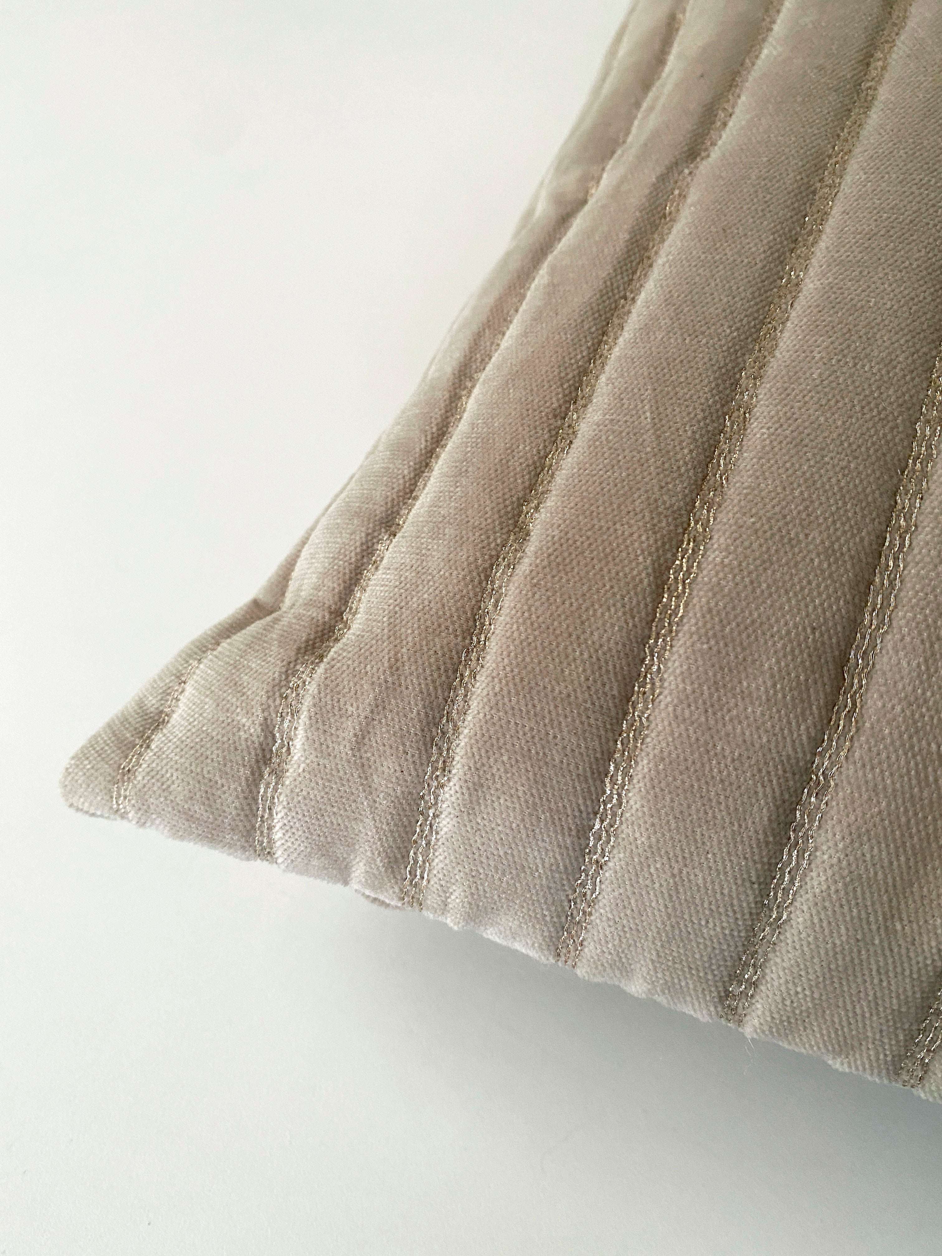 Eden Striped Oatmeal Oblong Velvet Cushion Cover