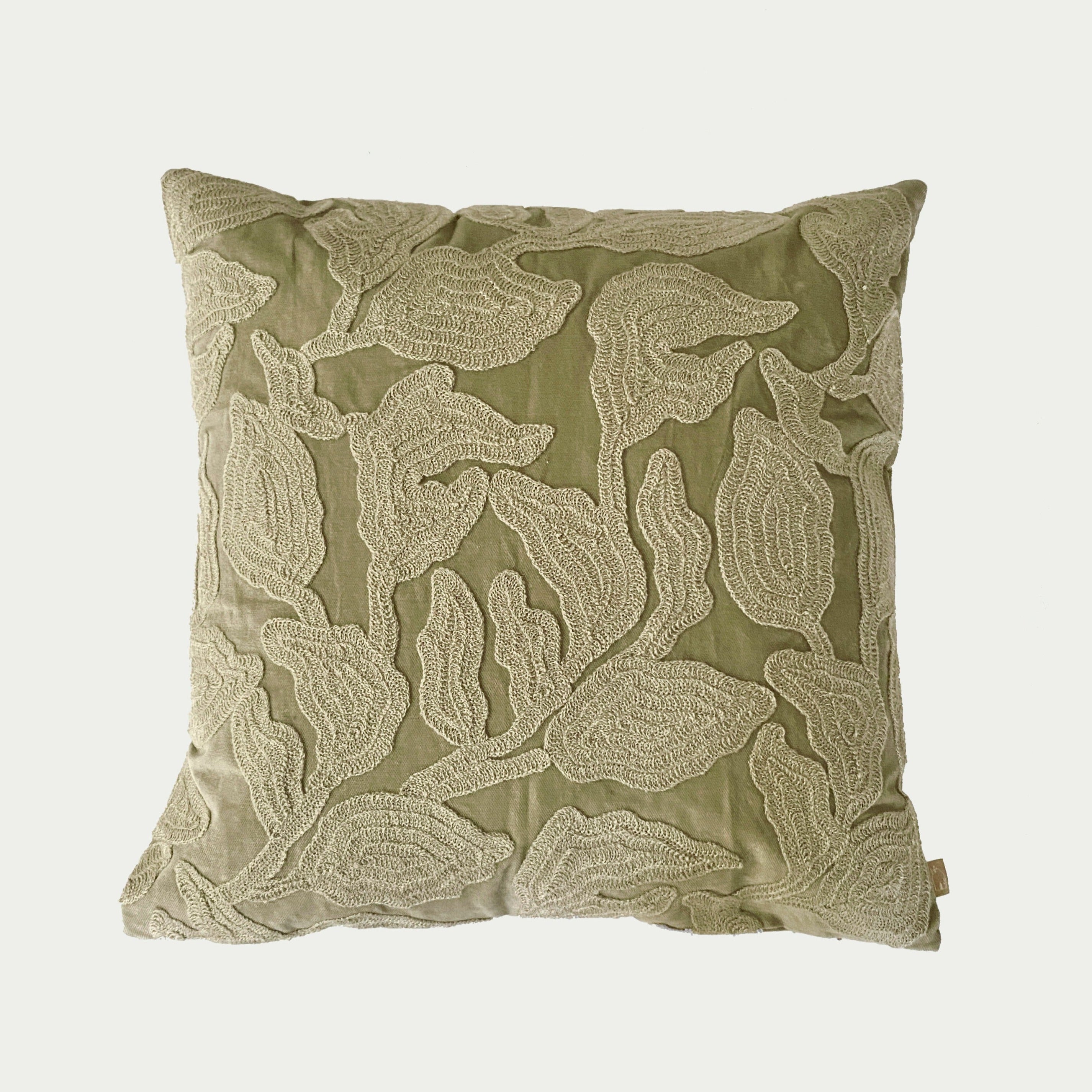 Cascade Embroidered Fern Velvet Cushion Cover