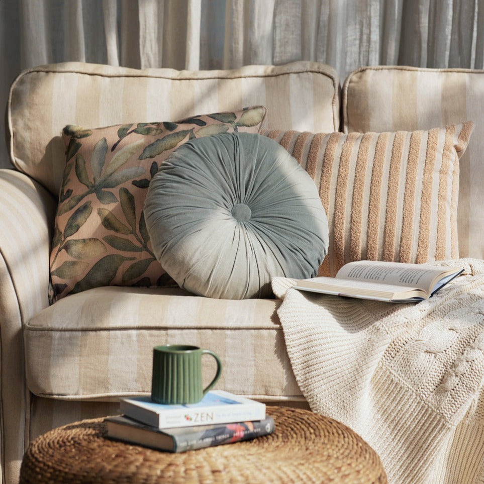 Stripe Blush Embroidered Linen Cushion Cover