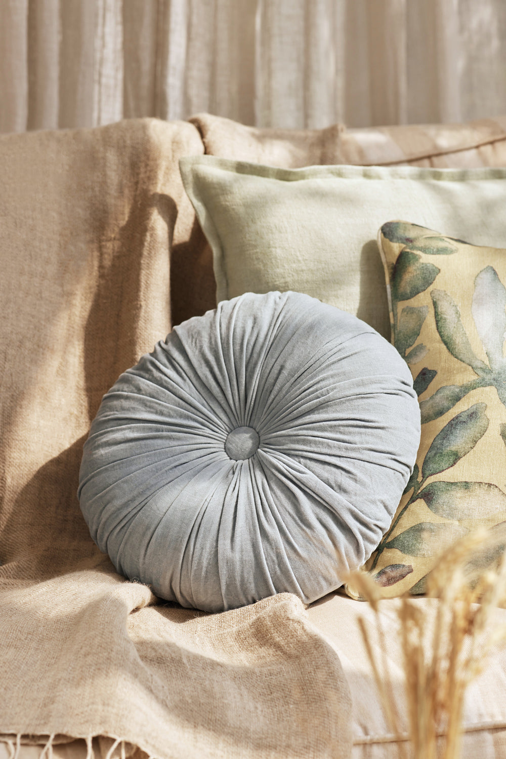 Cuddle Powder Blue Velvet Round Cushion