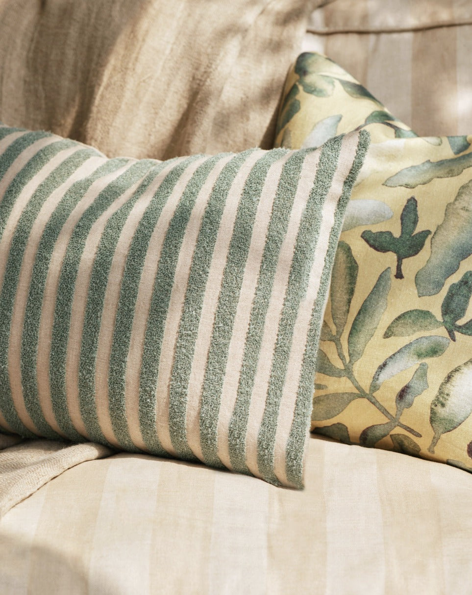 Stripe Duck Egg Embroidered Linen Cushion Cover