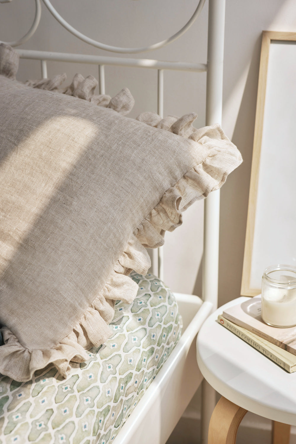 Linen Ruffle Oatmeal Pillow Cover