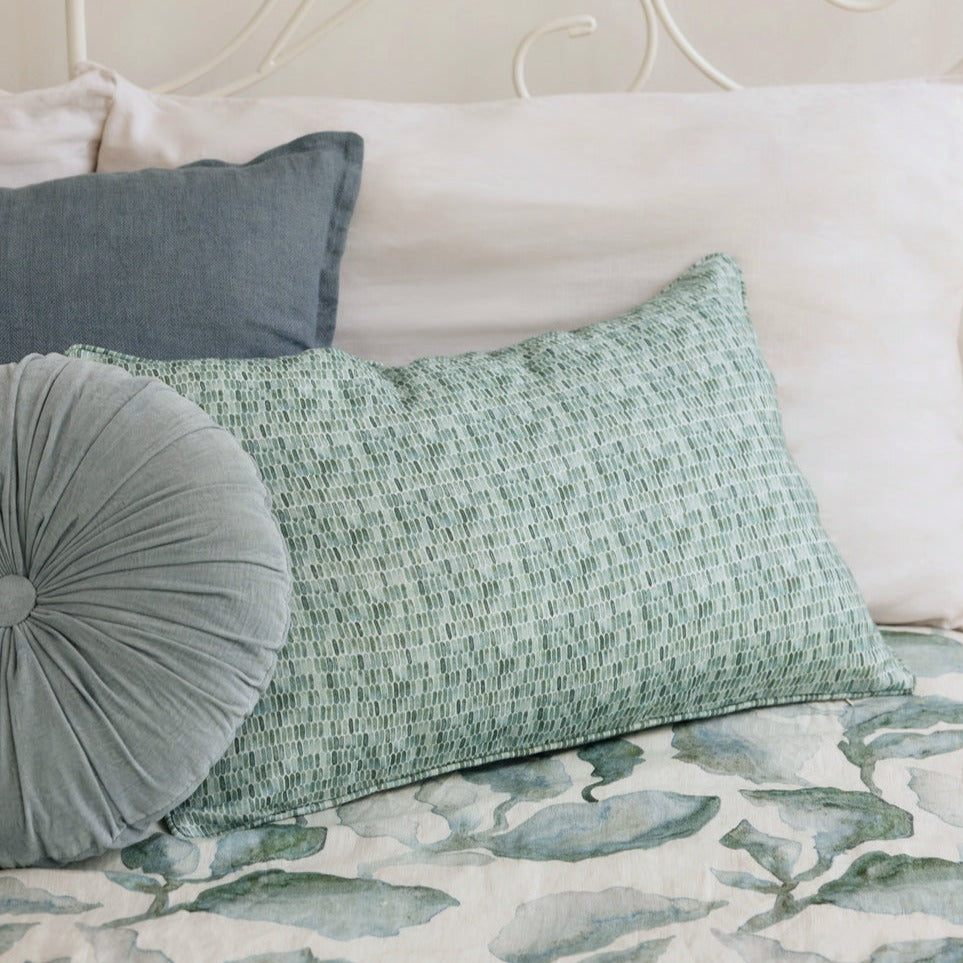 Speckle Teal Linen Oblong Cushion Cover