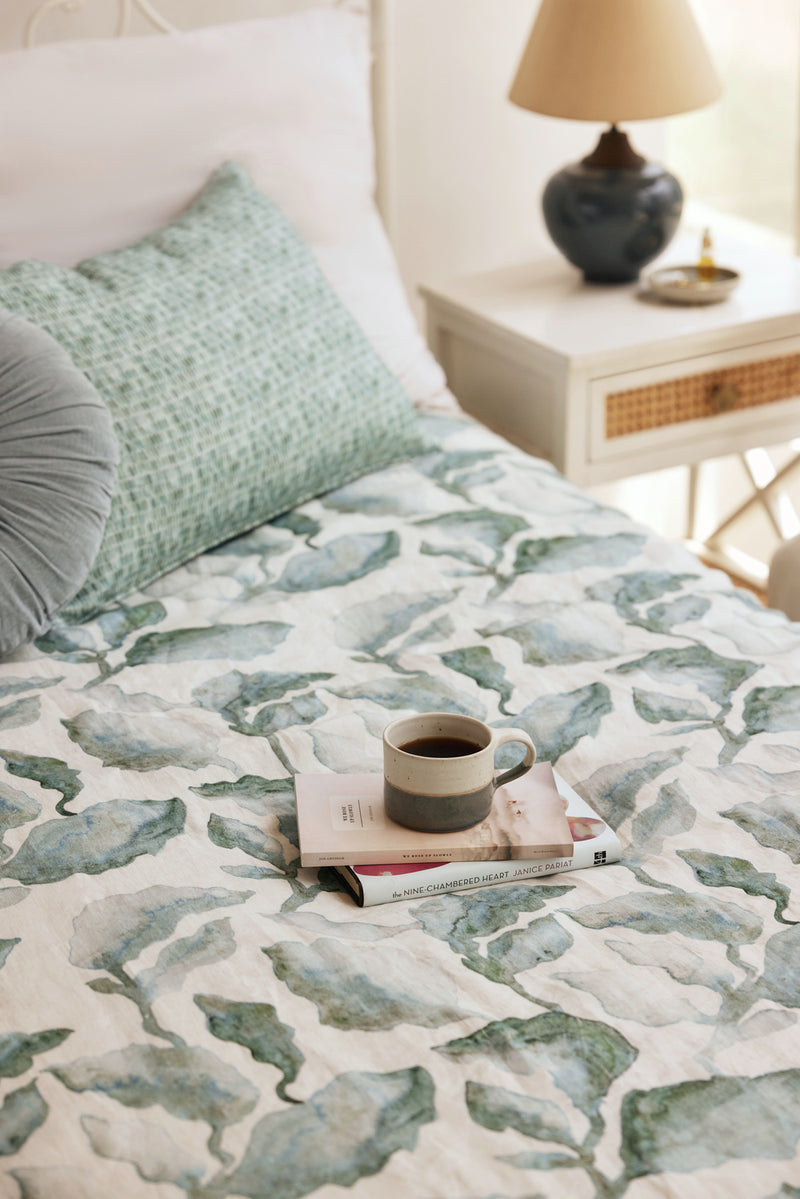 Cascade Teal Linen Bedspread