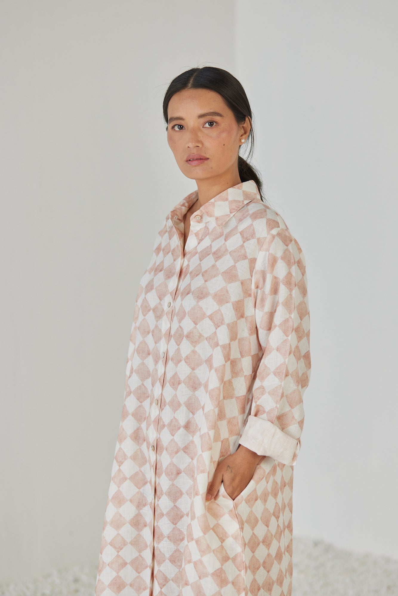 Magnolia Check Blush Shirt Dress