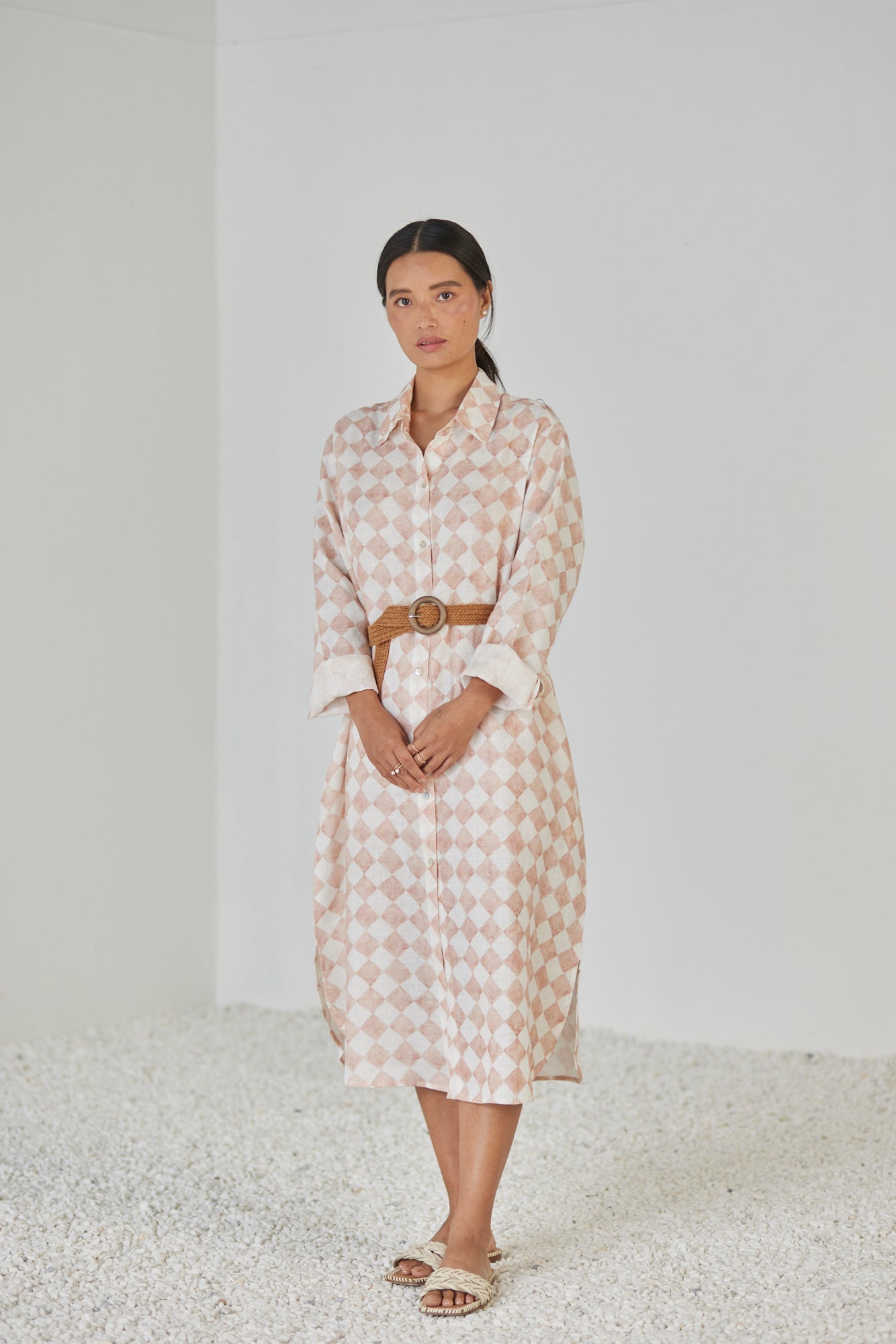 Magnolia Check Blush Shirt Dress