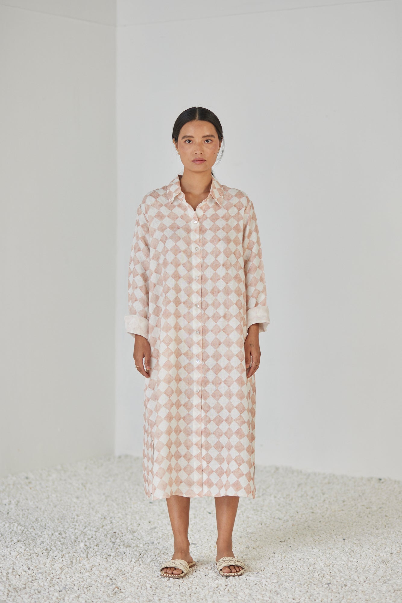 Magnolia Check Blush Shirt Dress