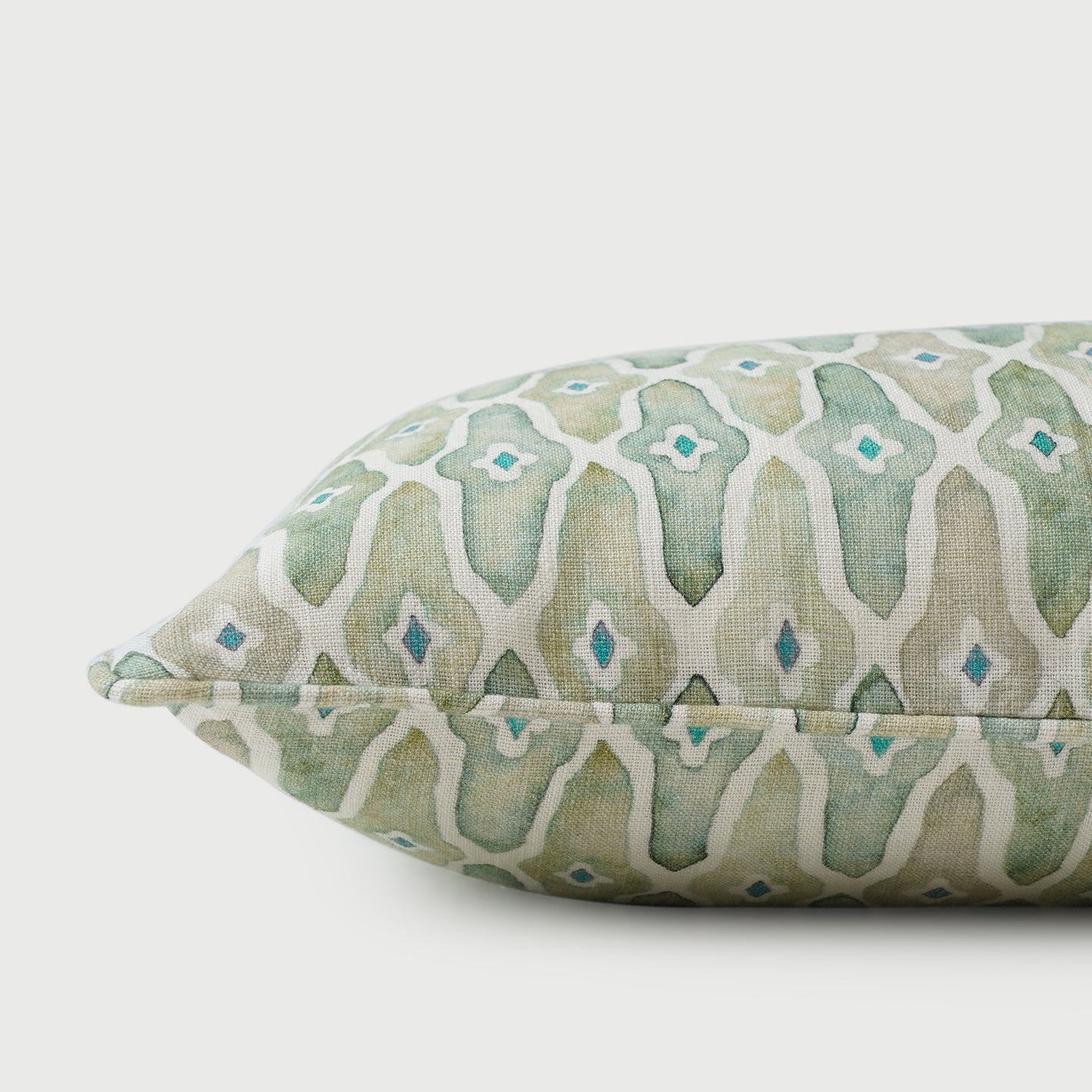 Mosaic Sage Lumbar Linen Cushion Cover