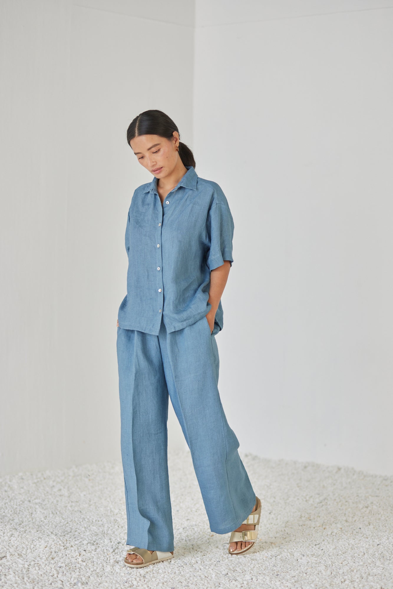 Oasis Linen Blue Pants
