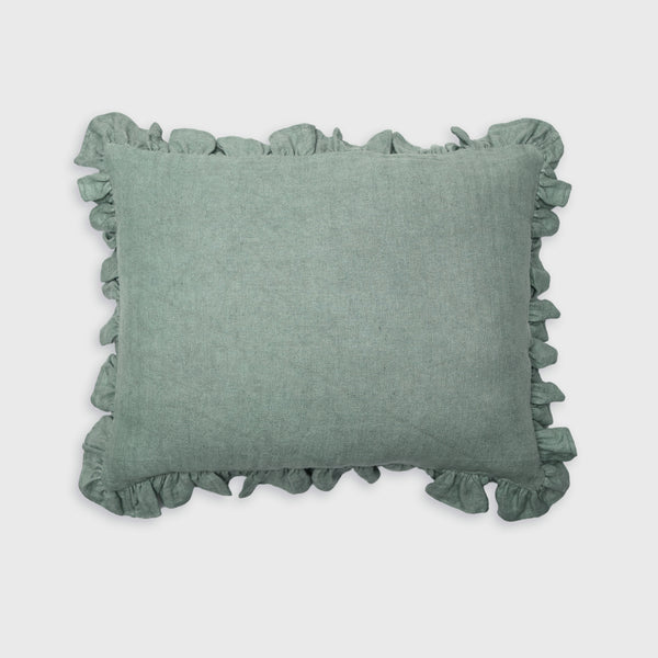 Linen Ruffle Duck Egg Pillow Cover