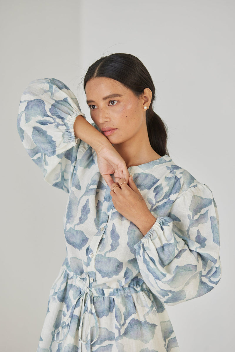 Peony Cascade Blue Dress