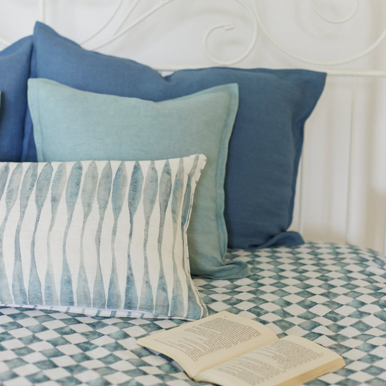 Ripple Blue Lumbar Linen Cushion Cover