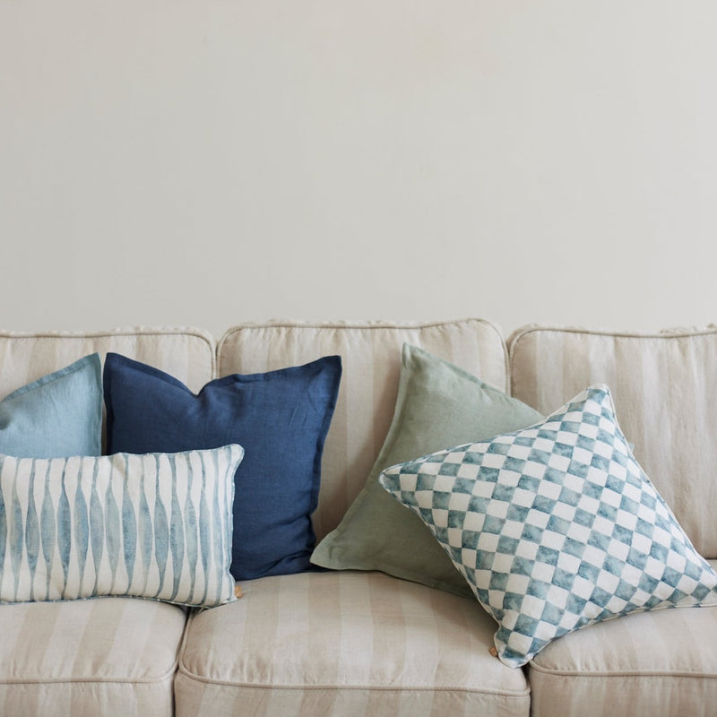 Ripple Blue Oblong Linen Cushion Cover