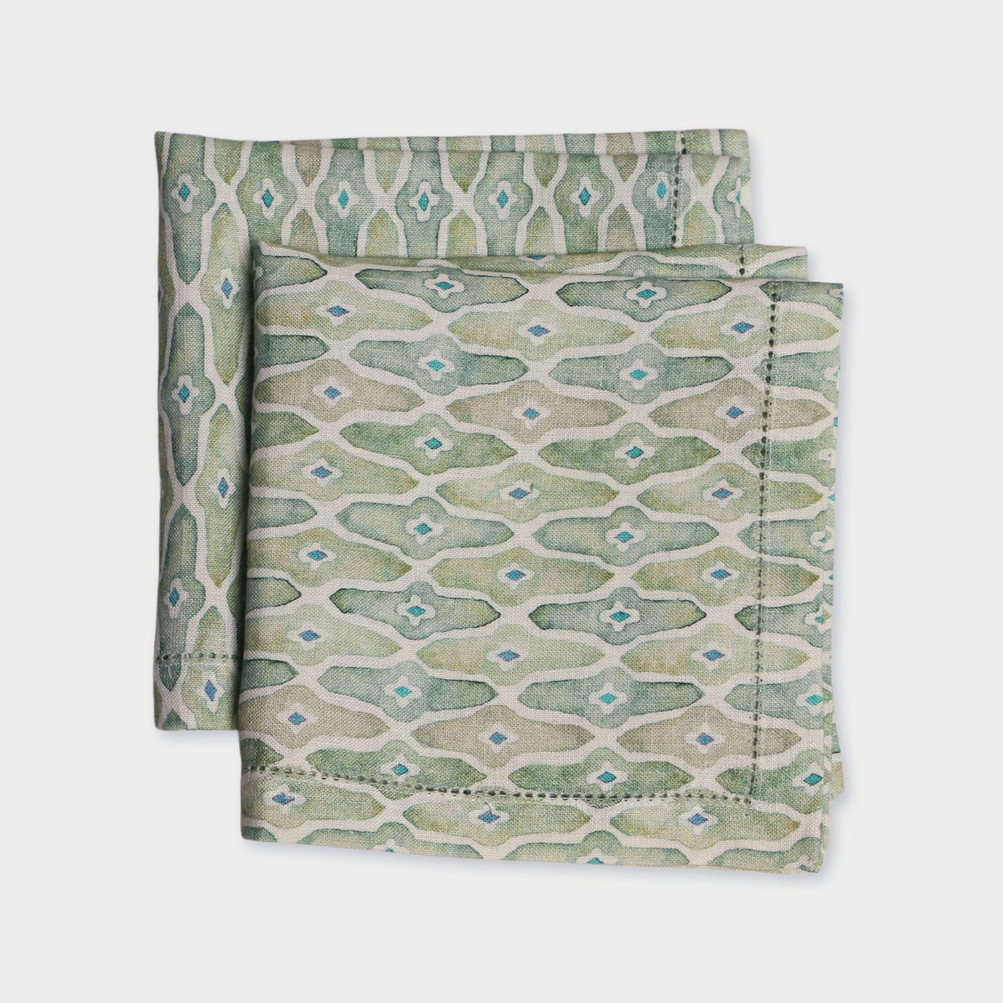 Mosaic Sage Linen Table Napkins | Set of 2