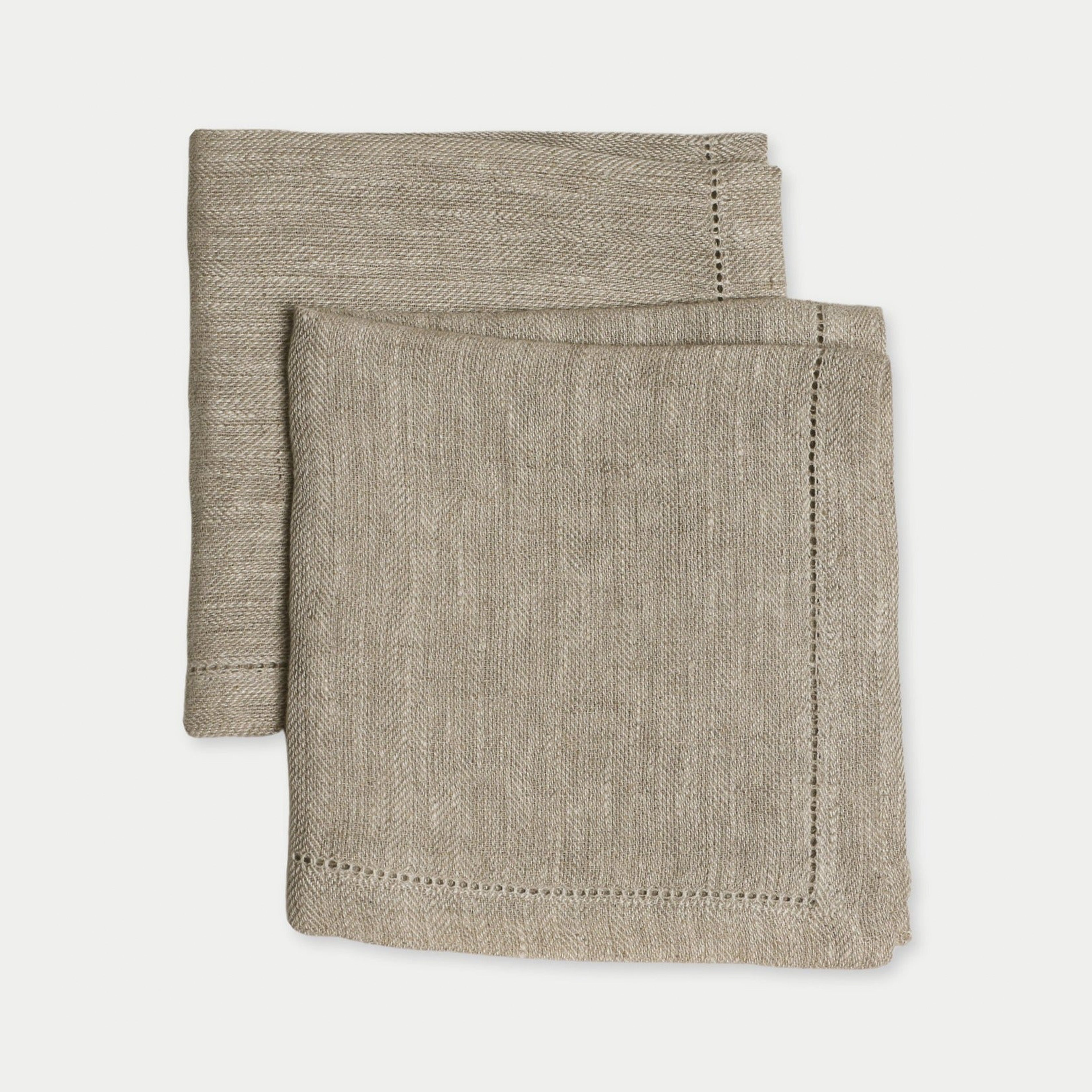 Linen Herringbone Oatmeal Table Napkins | Set of 2