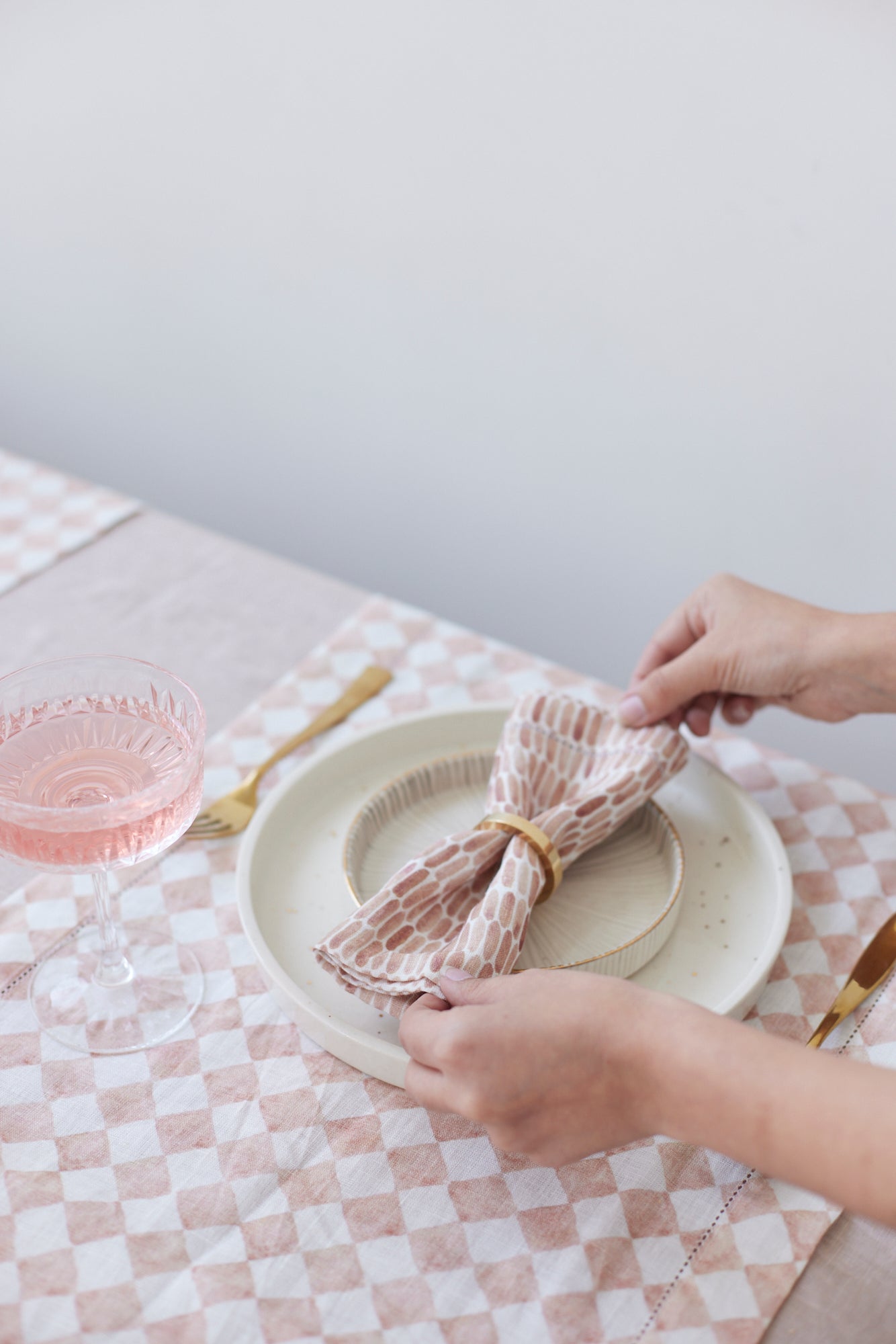 Checker Blush Linen Table Runner