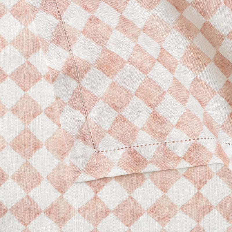 Checker Blush Linen Table Napkins | Set of 2