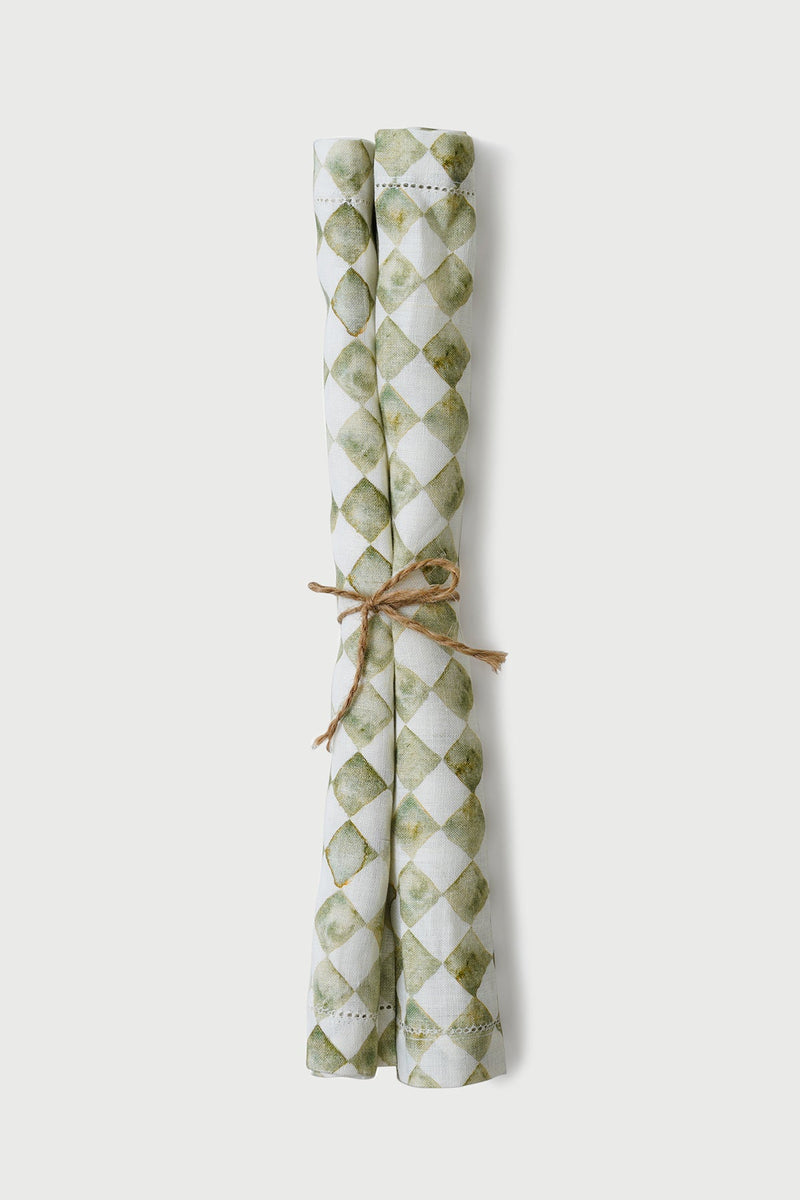 Checker Green Linen Table Napkins | Set of 2