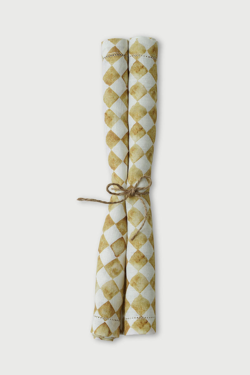 Checker Ochre Linen Table Napkins | Set of 2